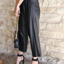 First Love Black Faux Leather Capri Pants
