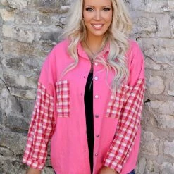 Fantastic Fawn Apparel Pink Checkered Twill Shacket