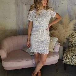 Lena Windy White & Nude Lace Dress Apparel