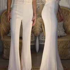 Trend Notes Apparel Cream High Rise Belted Flare Pants