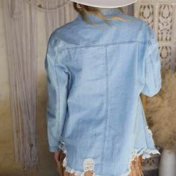 Mazik Light Denim Distressed Single Pocket Shirt