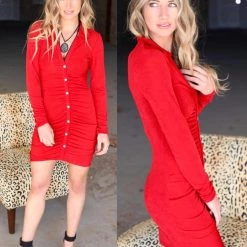 Peach Love Red Ruched Front Mini Dress Apparel