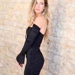 TICTOC Black Graham Mini Dress With Ruching