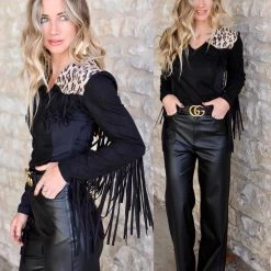 Fashion Express Black + Leopard Suede Bodysuit