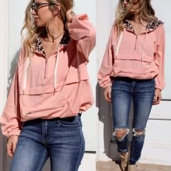 Main Strip Rose 1/2 Zip Leopard Contrast Hoodie Apparel