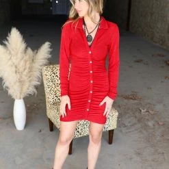 Peach Love Red Ruched Front Mini Dress Apparel