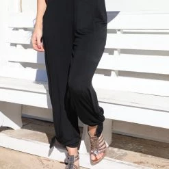 7th Ray Black Split Side Tied Hem Pants