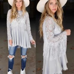 Blue B. Boho Gray Lace Tunic
