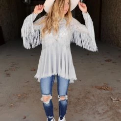 Blue B. Boho Gray Lace Tunic