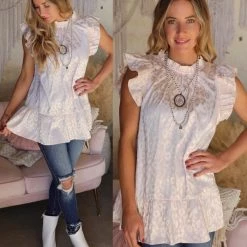 Jodifl Silky Champagne Leopard Ruffle Tunic