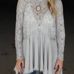 Blue B. Boho Gray Lace Tunic
