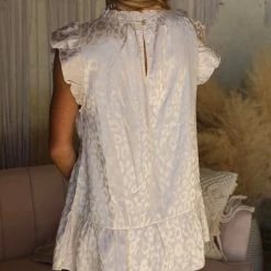 Jodifl Silky Champagne Leopard Ruffle Tunic