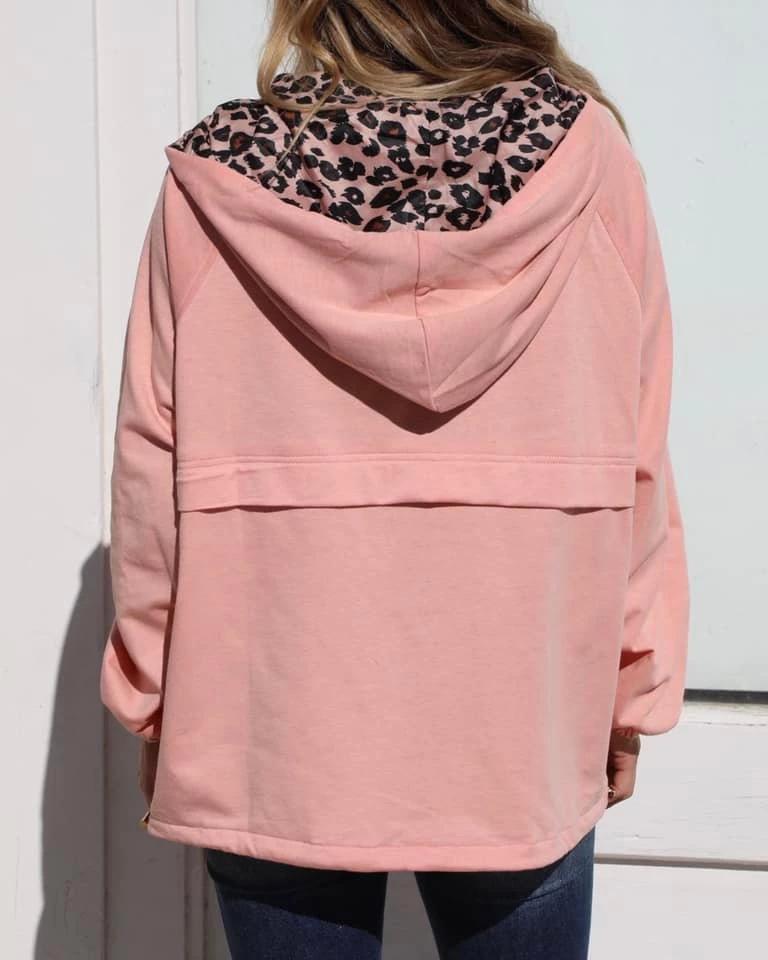 Main Strip Rose 1/2 Zip Leopard Contrast Hoodie Apparel