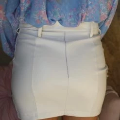 Beston White PU Leather Mini Skirt