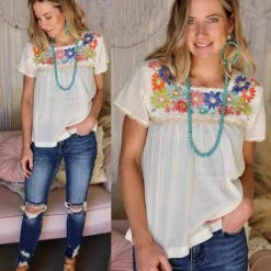 Thml Cessy Cream Embroidered + Flowers Top Apparel