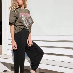 7th Ray Black Split Side Tied Hem Pants