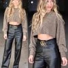 Lux LA Apparel Gold Glitter Mock Neck Crop Top