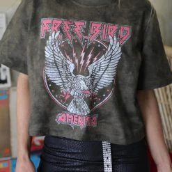 Zutter Moss Washed FREEBIRD AMERICA Graphic Crop Tee Apparel