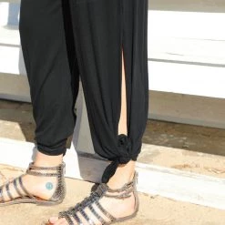 7th Ray Black Split Side Tied Hem Pants