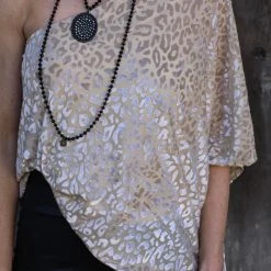 Main Strip Nude One Shoulder Leopard Unbalanced Top Best Sellers