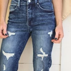 Petra 153 Apparel Indigo Dark Distressed Mom Jeans