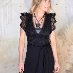 Valentine The Mabel Black Crochet Jumpsuit Apparel