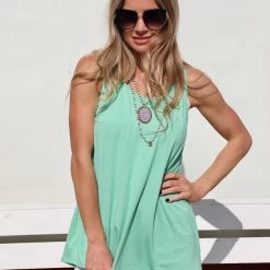 E.Luna Apparel Mint Laser Cut Back Tank Top