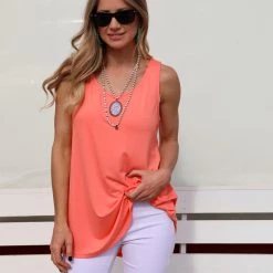 E. Luna Coral Laser Cut Back Tank Top Apparel