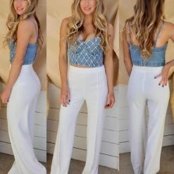 Canvas Apparel White Wide Leg Pintuck Pants