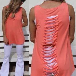 E. Luna Coral Laser Cut Back Tank Top Apparel