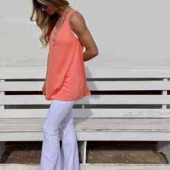 E. Luna Coral Laser Cut Back Tank Top Apparel