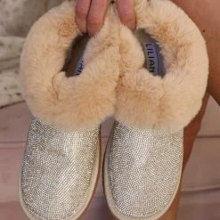 The Lace Cactus Nude Fuzzy Rhinestone Slippers Footwear