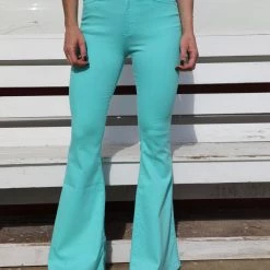 GJG Denim Light Turquoise Flare Pants New