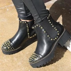 Cape Robbin Black And Boujee Black + Gold Spiked "Mud Tire" Booties
