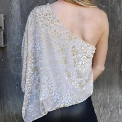 Main Strip Nude One Shoulder Leopard Unbalanced Top Best Sellers