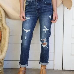 Petra 153 Apparel Indigo Dark Distressed Mom Jeans