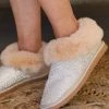 The Lace Cactus Nude Fuzzy Rhinestone Slippers Footwear