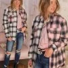 WannaB Apparel Pink + Gray Two-tone Plaid Shacket