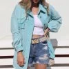 Fantastic Fawn Aqua Loose Fit Button Down Shacket