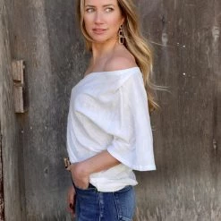 Bibi Off White Jersey Knit One Shoulder Top Apparel