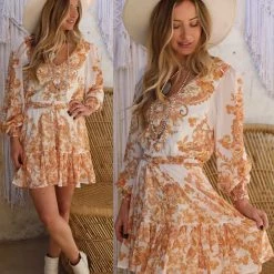 Flying Tomato Gabrielle Gold Floral Mini Dress