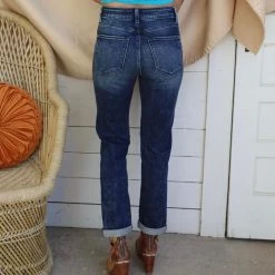 Petra 153 Apparel Indigo Dark Distressed Mom Jeans