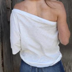 Bibi Off White Jersey Knit One Shoulder Top Apparel
