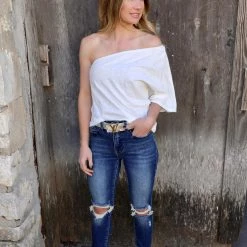 Bibi Off White Jersey Knit One Shoulder Top Apparel