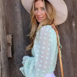 Eesome Apparel Mint Tuft Sleeve Polka Dot Bodysuit