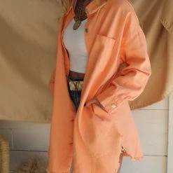 Fantastic Fawn Apparel Peach Skull Frayed Shacket