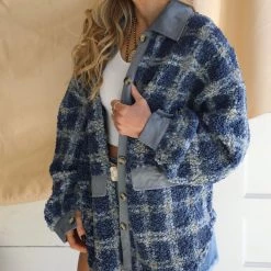 Davi & Dani Apparel Wooly Blue Plaid Shacket