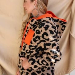 Bibi Orange + Leopard Sherpa Hooded Jacket