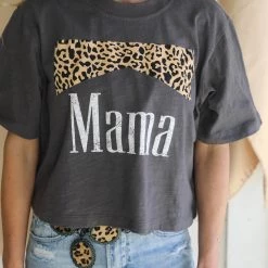 Zutter Apparel Charcoal Mama + Leopard Graphic Crop Top