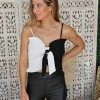Bibi Black + White Smocked Ribbon Crop Top Apparel